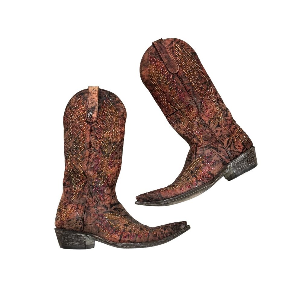 Size 8 Womens Old Gringo Eagle Swarovski Crystals Snip Toe‎ Cowboy Cowgirl Boots - Picture 9 of 16